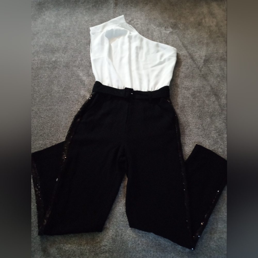 10 Crosby Derek Lam belted one shoulder sequin stripe jumpsuit